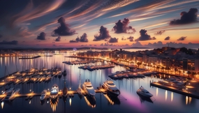 夜幕下的港口码头夜景摄影图片